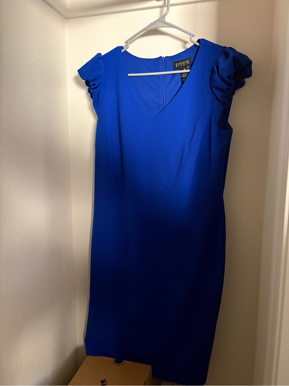 Enfocus Studio Royal Blue V-Neck Midi Dress with Ruffle Cap Sleeves